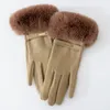 5本の指の手袋女性冬の手袋ファッションメタルラベルタッチスクリーンソフトミトンレディレディー屋外ドライビングダブルウォームファーグローブ230210