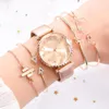 Relógios de pulso 5pc/set women women women redond numerais árabe de couro vestido de luxo ladies bracelete de luxo conjunto moun22