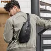 Evening Bags Fashion simple high quality genuine leather stitching men chest bag casual real cowhide black daily designer sport messenger 230210