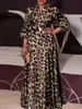 Feestjurken Vonda Boheemian Maxi Dress Women Retro Leopard Gedrukt oversized Sundress Lantern Sleeve Chic Casual Long Robe Femme 230211