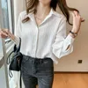 Blouses pour femmes chemises mode femme en mousseline de soie à manches longues chemise hauts chemisier blanc haut rayé joli et 230211