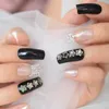 Faux ongles bling strass étoile noir clair faux ongles longs carrés presse sur les ongles réutilisables acrylique femme fille porter art pointe