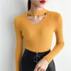 女性用セーターかぎ針編みパールVネック伸縮性ニットプル
