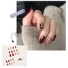 False Nails GAM-BELLE Sexy Leopard Pattern Fake Long Oval Full Cover Wine Red Detachable Beauty Artificial Decoration