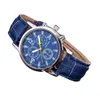 Armbandsur Blue Clock Luxury Men Leather Stems Watches Fashion Crocodile Faux Male Business Quartz Relogio Masculino