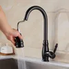 Robinets de cuisine robinet à tirette pulvérisateur de jet mitigeur d'eau rétractable cuivre noir rotatif robinets d'évier flexibles