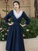 Casual Dresses Japan Preppy Style Sailor Collar Dress Woman Vintage Navy Blue Large Size Lady Vestidos Festa Autumn Spring