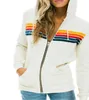 2023 Spring Women's Fashion Sweatshirts Overdimensionerade Rainbow Striped Long-Sleeved Hoodie dragkedja Pocket Coat