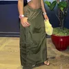 Rokken leger groene lange rok vrouwen hoge taille trekstring Koreaanse stijl mode kleding rechte maxi streetwear harajuku