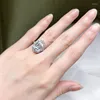 Cluster Rings 925 Sterling Silver 8x10MM Luxury Emerald Cut High Carbon Simulation Diamond Female Senior Wedding Ring