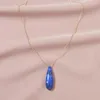 Collane con ciondolo Collana in pietra blu Forma a goccia d'acqua per gioielli da donna Catena color oro Semplice all'ingrosso