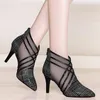 Sandals 2023 Women Hollow Out High Heel Women's Net Boots Breathable Mesh Toe Cap