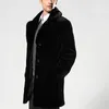 Hommes de Fourrure Faux Casual Noir Homme D'affaires Survêtement Long Manteau D'hiver Chaud Pardessus Droit Lâche Vison Hombre Manteaux Grande Taille