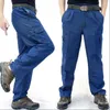 Jeans masculinos S-4xl Men verão Seção fina de seção fino casual robusta multi-bolso de tamanho grande e feminino calças de ferramentas de trabalho de trabalho