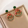 Orecchini pendenti Iperbole Cerchio a doppio strato Cerchio di cristallo rosso verde Orecchini con ciondoli per lampadario di gioielli di moda da donna