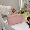 Saco de cosméticos feminino de designer bolsas de maquiagem de couro genuíno caixa de maquiagem grande organizador de viagens bolsa de higiene pessoal