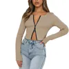 Camicette da donna Sexy Cerniera a costine in maglia a maniche lunghe Crop Top T-shirt da donna Primavera Autunno Abiti Donna Slim Club Party Maglione cardigan