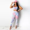 Ensembles actifs Ensemble de deux pièces de sport pour femmes, mode Tie-dye, col en U, haut, soutien-gorge et pantalon taille haute serré, costume slim Fitness Yoga