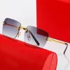 Neue Designer-C-Ornament-Metallrandlose quadratische Sonnenbrille für Herren und Damen