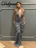 Casual Dresses Dulzura Elegant Ruched Y2K Clothes Lace Up Sleeveless Backless Bodycon Maxi Dress For Women 2022 Outfits Club Party Evening Prom T230210