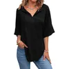 Blouses pour femmes hauts exercice femmes femmes couleur unie col en V chemises à manches courtes coton lin t-shirt été à manches longues T