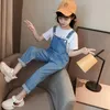 Jumpsuits Girls Denim Overalls For Children Casual Kids Girl Jumpsuit Jeans Teenagers lastbyxor med remmar tonåringar