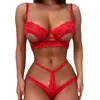 Sonowlee feminino de duas peças de três pontos Sexy Lace Hollow Bra Thong Suit de lingerie meias brancas para mulheres Sexywomen's