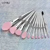 Ombretto LOYBJ 11Pcs Set di pennelli per trucco Diamante Pennello cosmetico Fondotinta in polvere Fard Contorno Sopracciglia Ciglia Argento Strumenti di bellezza 230211