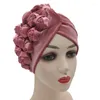 Vêtements ethniques à la mode Rose fleur Turban Bonnet pour femmes velours Hijab casquettes foulard musulman femme tête enveloppes chapeau africain