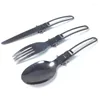 Плотные приборы устанавливают 3PCS/ SET Portable Outdoor Picnoade Picnic Sweeware Seled Seet Spoon Spoon Spoon Fork для похода в поход с пакетами с мешками