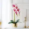 Dekorativa blommor konstgjorda med keramisk vas Silkorkidéer Blomma arrangemang Tabell mittstycken för vardagsrumshem bukett