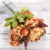 Decorative Flowers & Wreaths Retro Big Artificial Peony Flower European Silk Fake Wedding Party Home Living Room Autumn Decor Bouquet Wreath