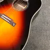 Aangepaste J45 Solid Spruce Wood Top Acoustic Gitaar met visgraatbinding in Sunburst -kleur