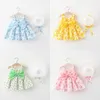 Flickklänningar 2 -stycken Summer Born Baby Clothes Set Floral Cute Print Sleeveless Princess Dress Hat Toddler Brand