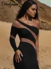 Casual Dresses Dulzura Autumn Patchwork Sexy Y2K Clothes Long Sleeve Backless BodyCon Midi Dresses For Women 2022 Outfits Club Party Elegant T230210