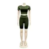 Women's Shorts 1 Set Short Sleeve T-Shirts Blouses O-Neck Army Green XL & Pcs Loose Beach High Waist Gray