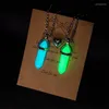 Pendant Necklaces 2Pcs Blue Green Luminous Heart Couple Necklace For Women Men Love Magnetic Crystal Glow In The Dark Jewelry