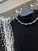 Suéteres de mujer diseñador 2023 mujeres lujo moda carta escote Rhinestone Trim Slim Knit chaleco sin mangas ropa NEGRO 8XUZ