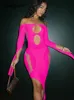 Casual Dresses Dulzura Long Sleeve Off Shoulder Hollow Out Mini Dress Cut Out Bodycon Sexy Party Club Festival Clothing Y2K Outfits Wholesale T230210