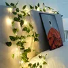 Strängar 2m 20Led Artificial Green Leaf String Lights Fairy Christmal Decorations Outdoor Garland för ogräs Hemträdgårdsdekor