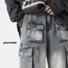 Jeans pour hommes Marron Bleu Noir Baggy Hommes Mode Poche Cargo Hommes Japonais Streetwear Hip-Hop Lâche Droite Denim Pantalon