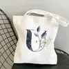 Shoppingväskor väska handväska duk harajuku vikbar återanvändbar stor kapacitet kawaii kvinnors avslappnade brev axel handväska.