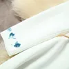 2023 Sonbahar Beyaz Çiçek Baskı Tüy Belted Elbise Uzun Kol V Yez Düğmeleri MIDI SADECE KURULUKLAR L3F122238