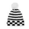 Beanies Beanie/Skull Caps Women Clothing Chessboard Stripes Pattern Hat High Elasticity Thermal Flanging Cap Cute Ball Top Hatbeanie/Skull