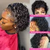 Line Pixie Cut Wig Short Curly Cudly Wigs Wigs 13x1 Прозрачный кружево для женщин, предварительно вырванных