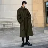 Men's Wool & Blends SYUHGFA Tweed Overcoat Autumn Winter Long Coat Loose Knee-length 2023 Korean British Thickened Belted Woolen Jacket Viol