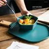 Talerze wielofunkcyjni ceramiczny talerz obiadowy z anty-scaldingiem drewniany uchwyt szef kuchni trzygwiazdkowy restauracja specjalna kuchnia domowa
