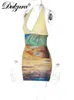 Casual Dresses Dulzura Sticked Patchwork Sexy Y2k Clothes Tie Dye Print Sleeveless Backless Pets Up Halter BodyCon Mini Dresses for Women Club T230210