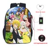 Backpack os sete pecados capitais Nanatsu No Taizai USB Charge School Bags Students