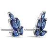 Boucles d'oreilles à tige délicate forme de feuille bleu CZ mariée pour fiançailles mariage haute qualité femmes nobles boucle d'oreille fête bijoux de mode